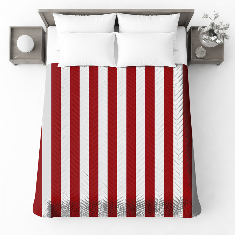 Red White Stripes Bedding Stripes Bedspread Pattern, Twin