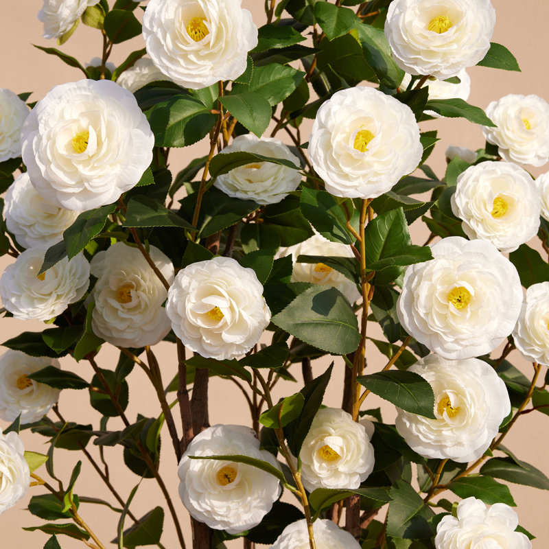 Arbre de camélia artificiel 4 pi Adcock, H 48 po x l 32 po x P 32 po, Blanc