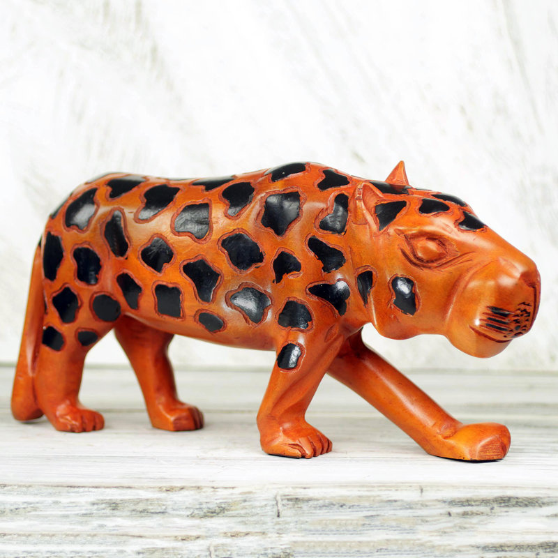 Hand Carved and Paint Wood of an African Leopard Figurine