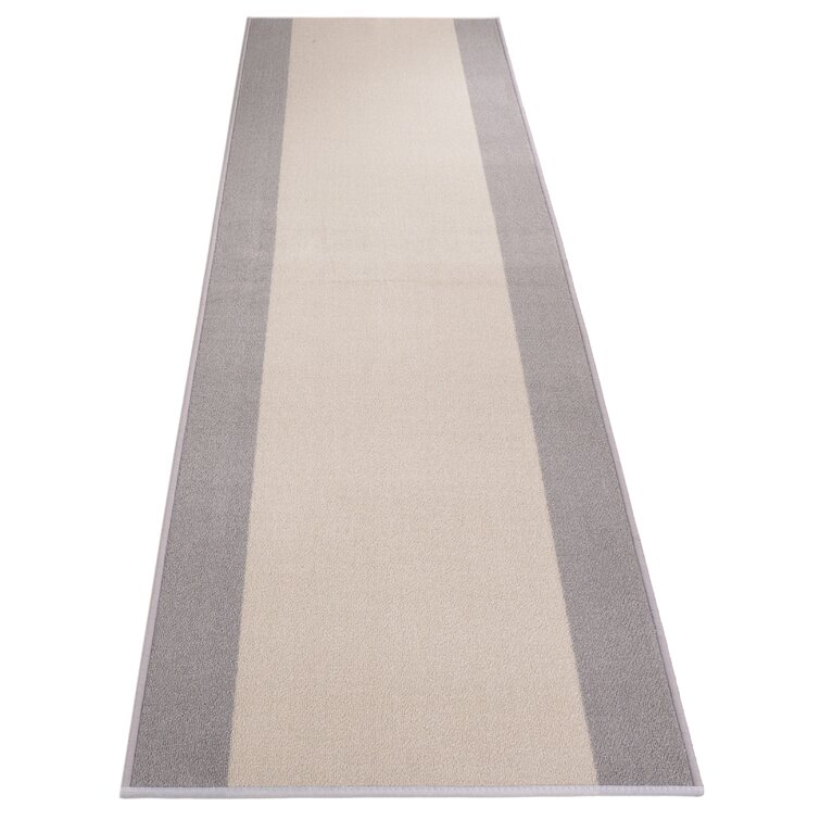 Gray Modern Bordered Non-Skid/Non-Slip Low Profile Pile Rubber