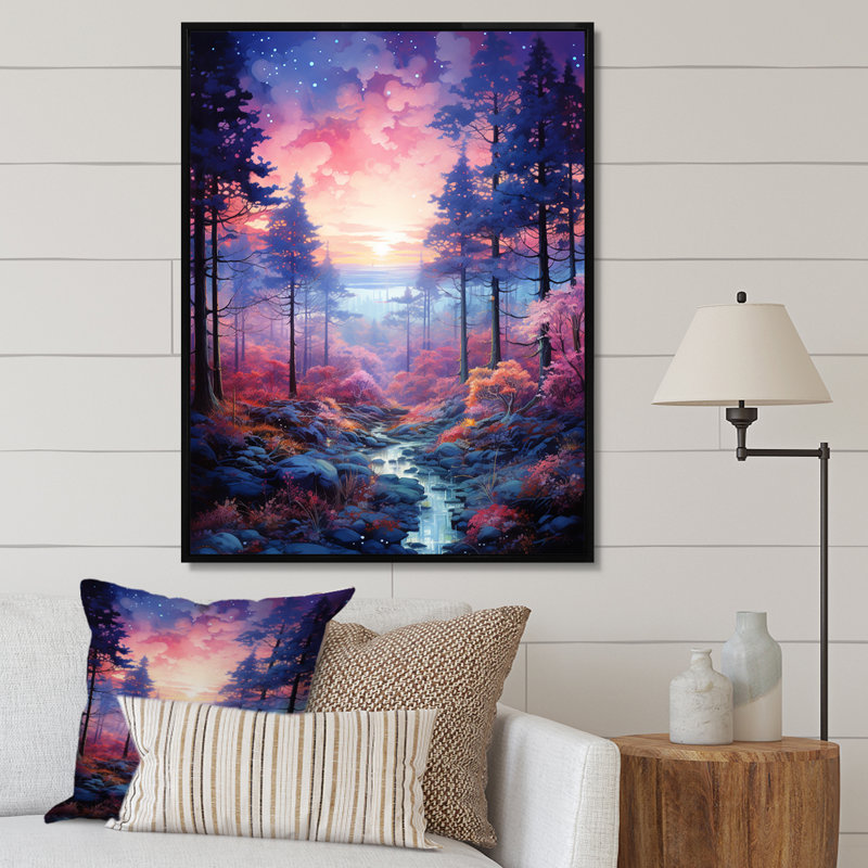 «Pine Tree Winter Twilight III», reproduction sur toile, H 32 po x l 16 po x P 1 po, Cadre flottant noir