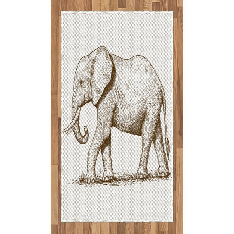 Elephant African High Density Long Fiber Poly Threads Decorative Area Rug Carpet, Rectangle 2'7" x 5'