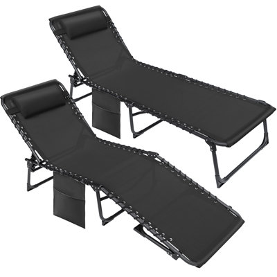2 Pcs Outdoor Lounge Chair Foldable Chair Adjustable Height Patio Lounge Chair with Pillows and Bags,Suitable for Beach,Lawn and Pool (Set of 2) by Arlmont & Co.