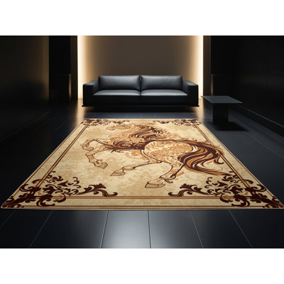 Tapis damassé classique Centaure beige lavable à la machine - Reliure beige
