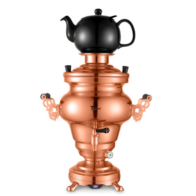 Ttak Houseware Electric Stainless Steel Copper Design Samovar - Premium Modern Design Tea Kettle Overheat Protection Porcelain Teapot (1.2 Liters) Large Stainless Steel