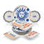 Service de table en porcelaine bleue et rouge Artisanal Soleil (service de 12 pièces pour 4 personnes)