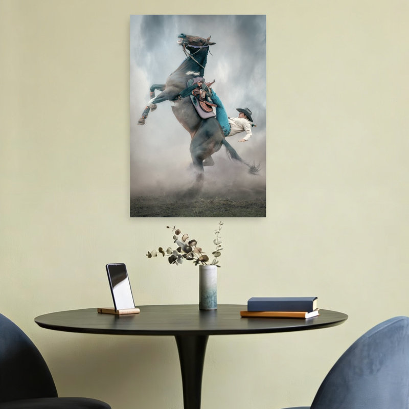 Wild Rodeo Moment Dramatic Contemporary Horse Architecture Wall Art Print 1 Piece Wrapped Canvas Wall Art
