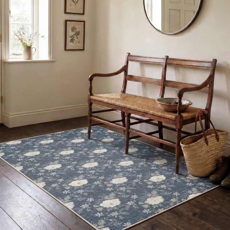 Tapis d'intérieur / extérieur Laura Ashley Doreen, Marine / multicolore, 6 pi x 9 pi