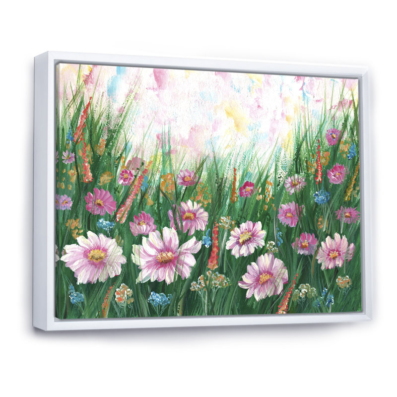 «Blooming Flower Field», reproduction sur toile, H 24 po x l 36 po x P 1 po, Cadre flottant blanc