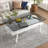 Sleek Gray Glass &amp; White Metal Coffee Table for Living Room, Easy-Clean &amp; 220lbs Stable-124004539-124004544