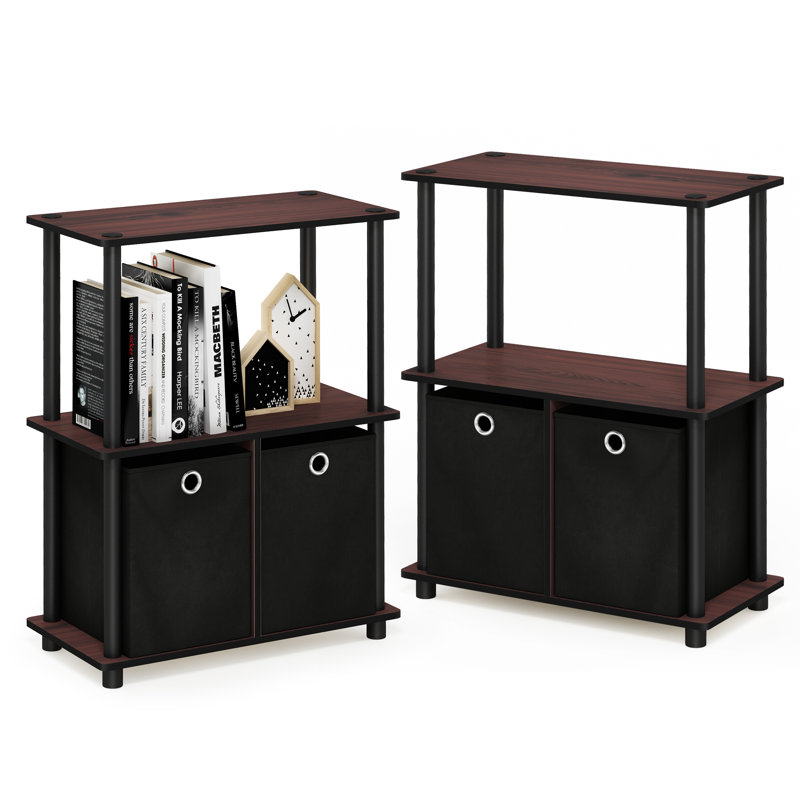 Joseph 2-Bins Multipurpose Storage Shelf Bookcase, Dark Cherry