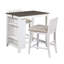 Ensemble de 3 tables à hauteur de comptoir de style transitionnel avec finition blanche et grise avec tablettes USB et 2 chaises à hauteur de comptoir rembourrées en tissu