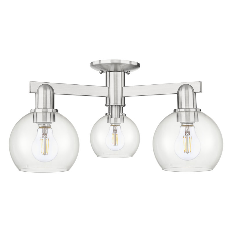 Arcadia - Amberle - 3 Light 23" Semi-Flush Mount - Brushed Satin Nickel Finish - Clear Shade, Clear, Brushed Satin Nickel