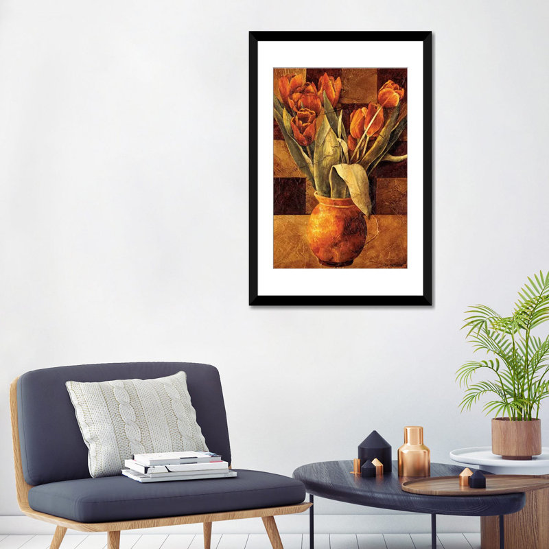 «Checkered Tulips II», impression sur toile, H 32 po x l 24 po x P 1 po, Papier avec cadre noir, Blanc