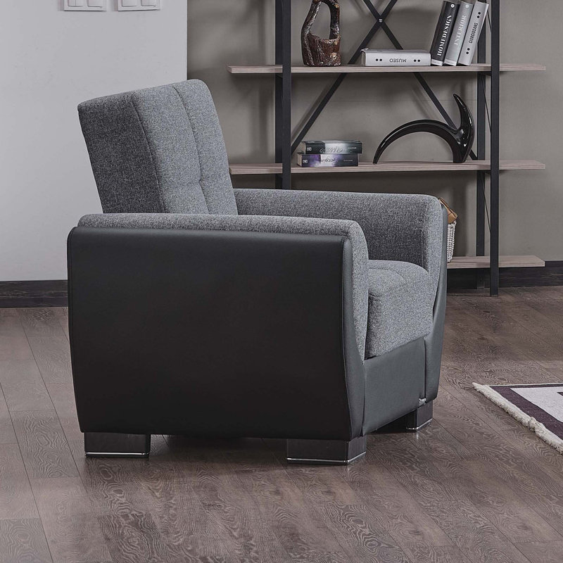  Jaliah Fabric Upholstered Convertible 3-in-1 Sleeper Arm Chair With Storage, Firm Seat Cushion, Gray Microfiber/Microsuede