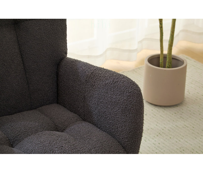 Fauteuil à bascule à oreilles en tissu Teddy avec repose-pieds, fauteuil d'allaitement ergonomique avec rangement latéral, mouvement fluide, base en bois massif, confortable pour le salon et la chambre d'enfant