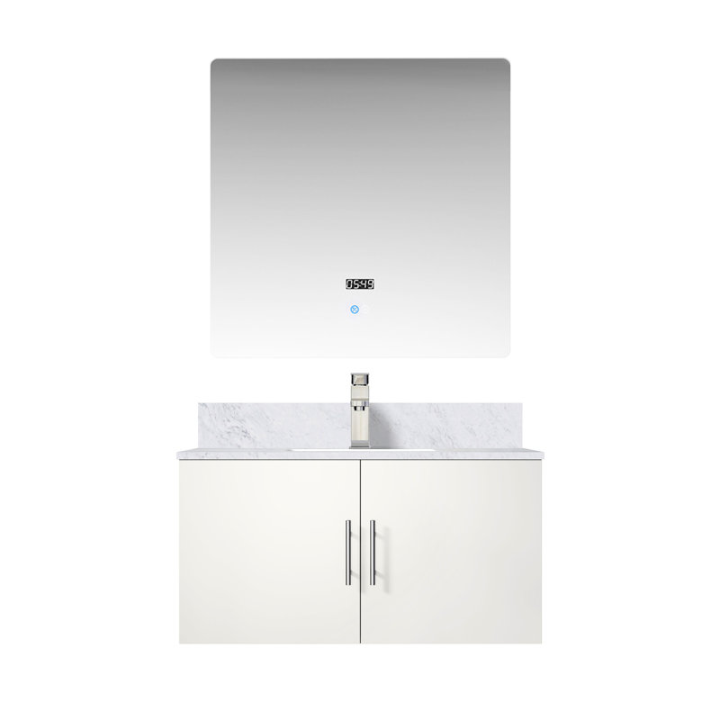 Meuble-lavabo blanc lustré l 36 po x P 22 po avec comptoir en marbre, robinet et miroir Armoire de salle de bain 22 po blanche