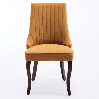 Bourneville 2 High Back Dining Chairs, Yellow Rayon Cloth , Comfortable Cushion, Solid Wood Legs With Curve, American Traditional Chairs Of 2 Yellow, Linen Seat, For Enhanced Seat Experience, Cushion Rebound