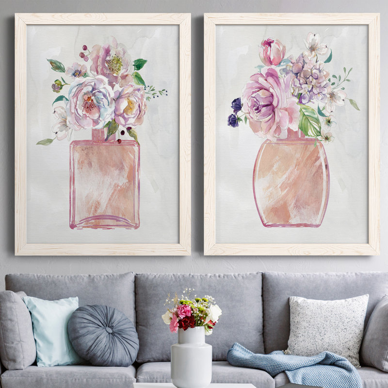«Fragrance Of Summer I», ensemble de 2 peintures sur toile encadrées, H 37,5 po x l 55 po x P 1,5 po, Cadre blanc