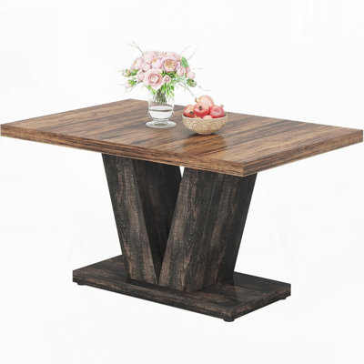 47 Inch Farmhouse Dining Table for 4-6, Dinner Table with Heavy-Duty Pedestal Base for Small Spaces, Apartments, Home Dining Room by Ebern Designs