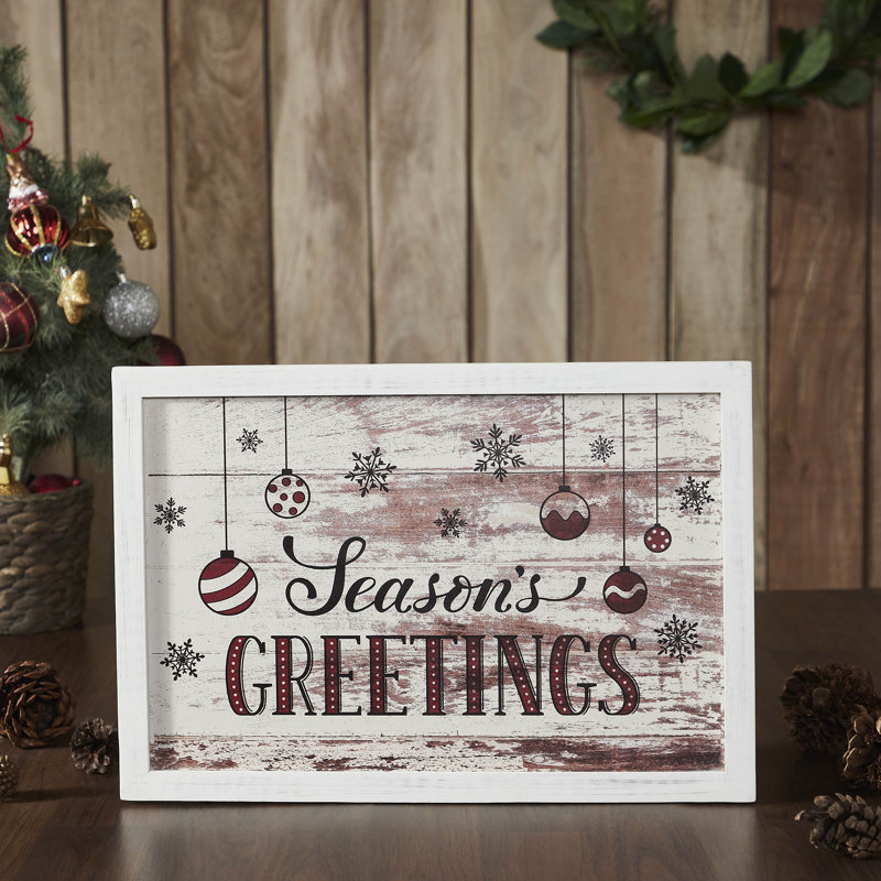 Festive Finds Season's Greetings Ornaments Wall Hanging Sign 11x16