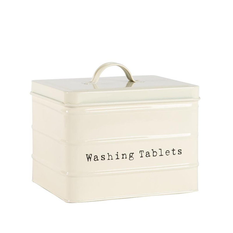 Harbour Housewares Vintage Metal Washing Tablets Canister, White