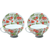 Strawberry Chintz Bone China Teacup And Saucer, Set Of 2