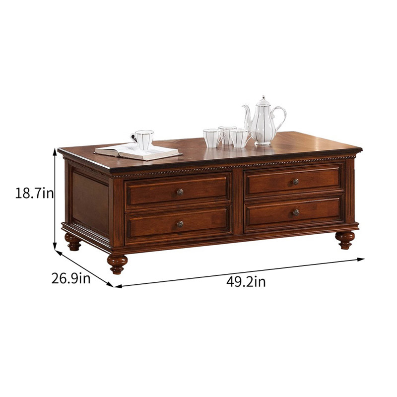 European Modern Vintage Storage Coffee Table Solid Wood Coffee Table
