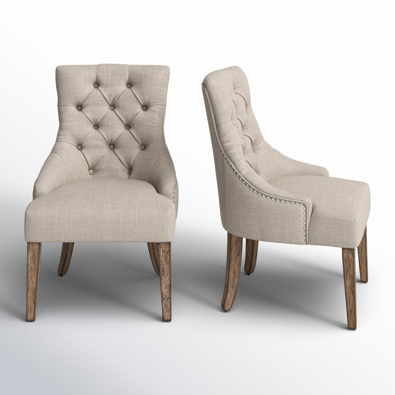 Dukinfield Upholstered Side Chair, Heathered Beige Linen, Rustic Natural