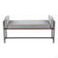 Banc 18 po avec métal noir, bois brun et tissu gris clair