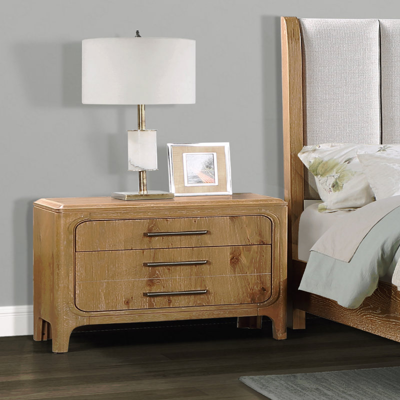 Mobilier de chambre à coucher en bois naturel avec table de chevet à 3 tiroirs 1Pc