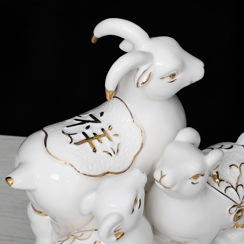 Elegant Three Goats Statue – Symbol Of Prosperity, White