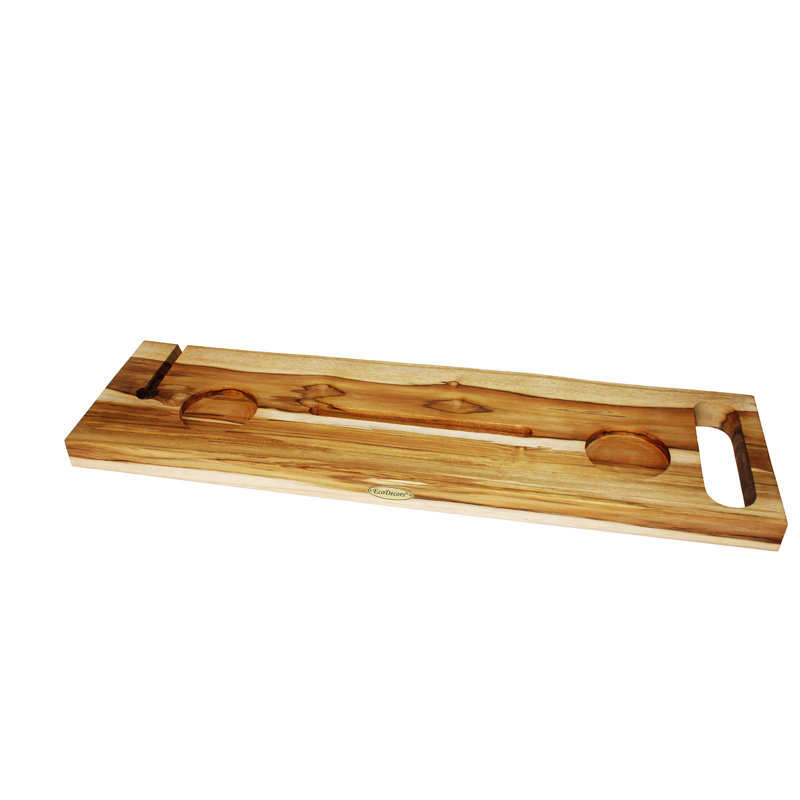 Plateau pour chariot de bain en teck massif 30 "avec porte-verre et tablette EcoDecors Eleganto, H 1,5 po x l 30 po x P 9 po