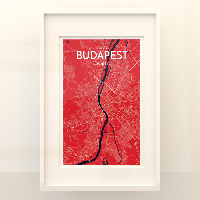 Budapest City Map in Nautical 1 Piece Wall Art, 36cm H x 24cm W x 0.05cm D