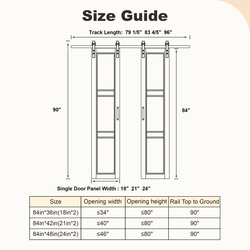 Portes de grange doubles en verre Moru avec trousse de quincaillerie d'installation, L 42 po x H 84 po