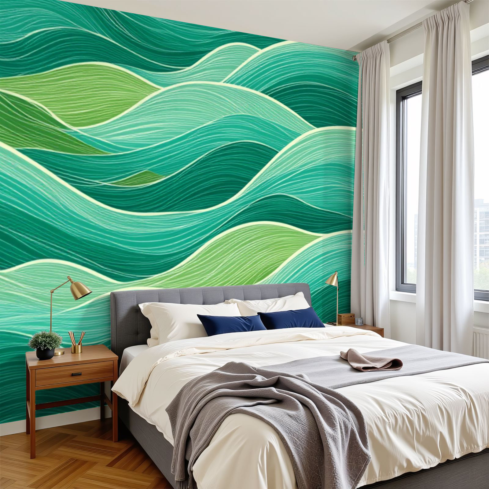 Red Barrel Studio Peel and Stick Wallpaper Abstract Wavy Lines Green ...
