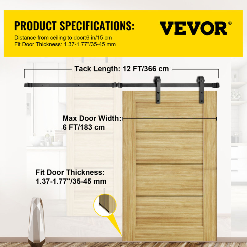 VEVOR Barn Door Hardware Kit Black Steel Double Door Barn Door Hardware Kit Standard Single, 365.8cm
