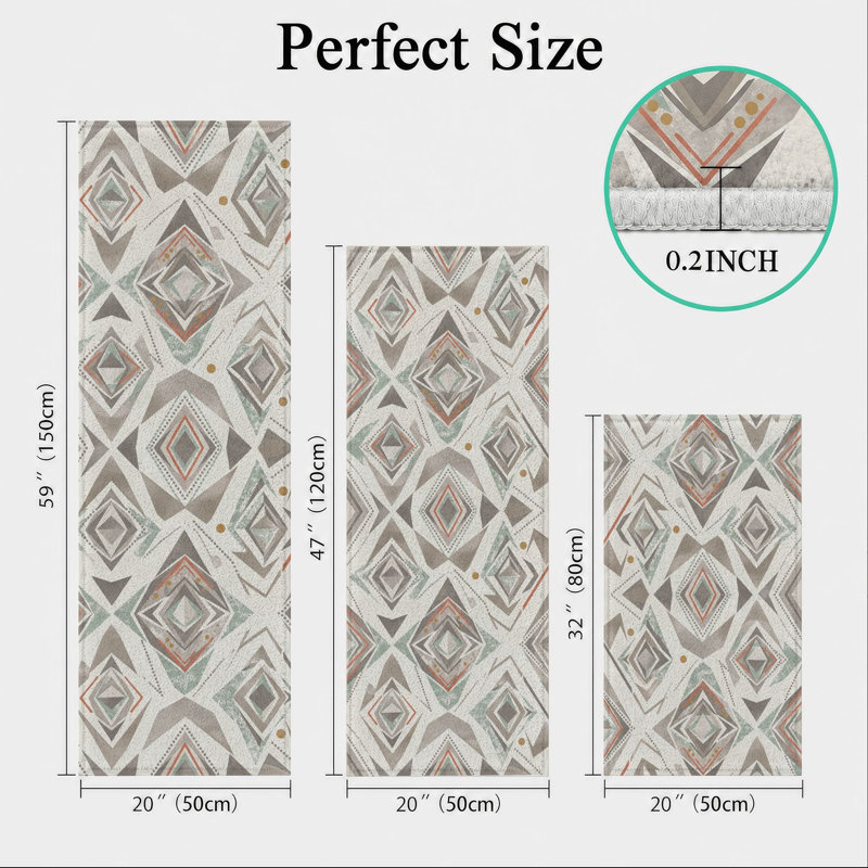 Geometric Diamond Non-Slip Washable Kitchen Mats