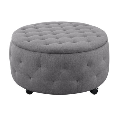 Rond gris foncé avec plateau réversible et 4 repose-pieds latéraux, polyvalent comme repose-pieds ou siège supplémentaire, supporte 250 lb, fabriqué à partir de bois francs sélectionnés, coins renforcés, largeur de produit de 36 po,
