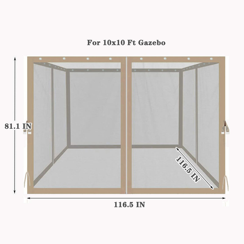 Moustiquaire de remplacement pour pavillon de jardin 10 pi x 10 pi, mur en maille à 4 panneaux avec fermetures à glissière pour pavillon de jardin