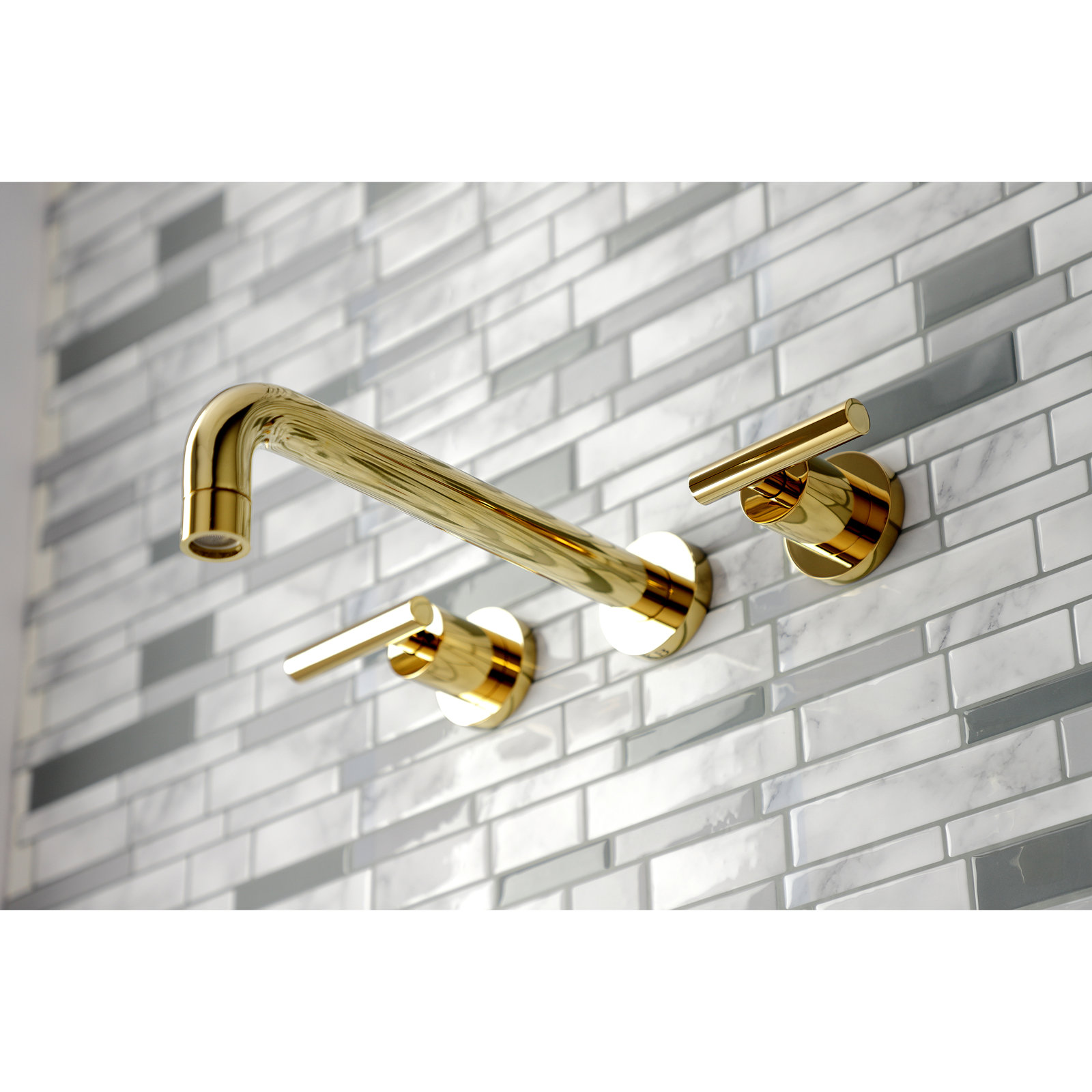 Kingston Brass Manhattan Two-Handle 3-Hole Wall Mount Roman Tub Faucet, Polished Brass