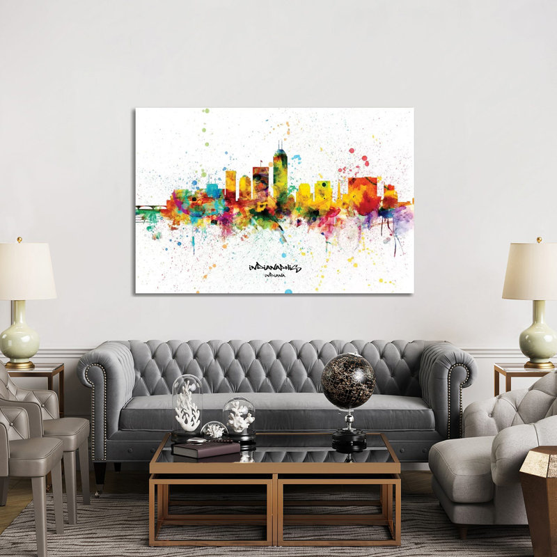 Indianapolis Indiana Skyline Splash by Michael Tompsett - Wrapped Canvas Print, 152.5 cm H x 101.5 cm W