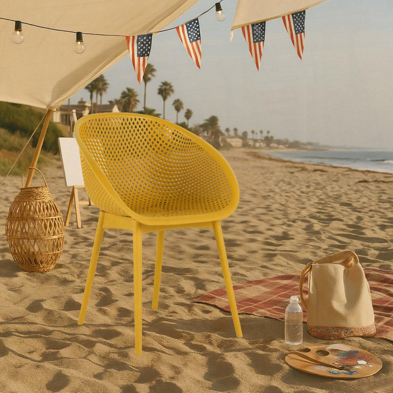 Ensemble de 2 chaises longues modernes en plastique PP toutes saisons, Jaune terreux