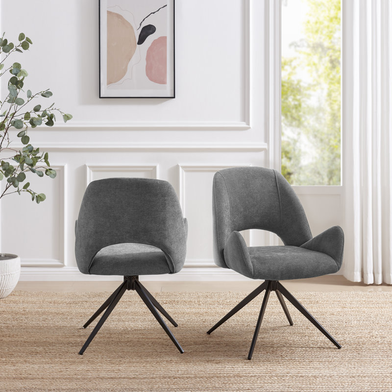 Lyla Luxury Fabric Upholstered Swivel Dining And Office Chair With Metal Legs, Grey