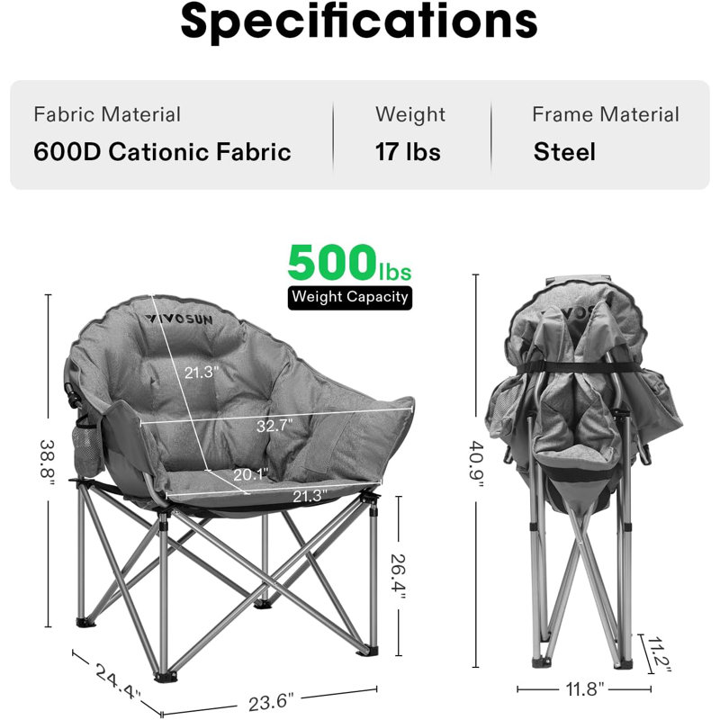 Chaise de camping pliante avec coussin