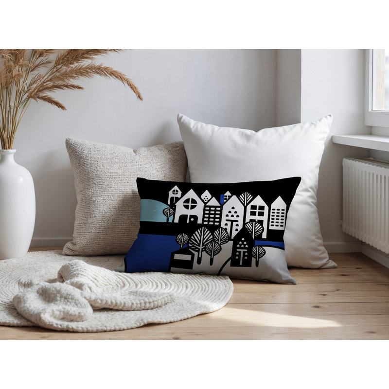 Oreiller rectangulaire réversible intérieur / extérieur Hansen, Rectangle H 14 po x l 20 po, Marine