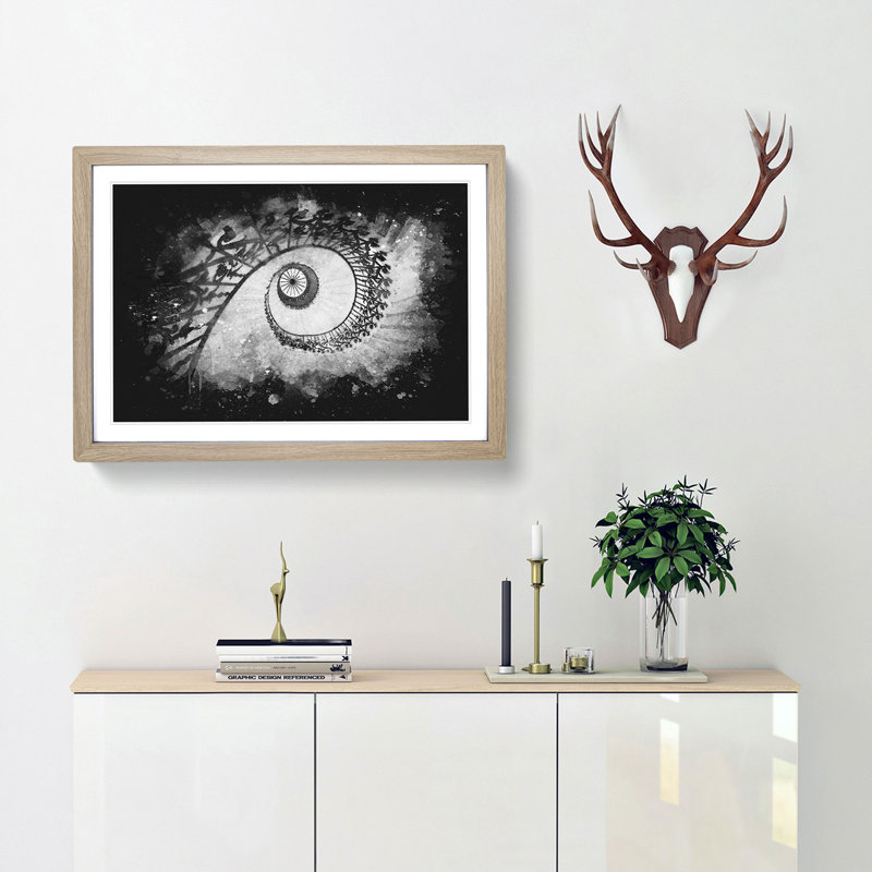 Spiral Staircase - Picture Frame Graphic Art, Oak Framed, 33cm H x 45cm W x 2cm D
