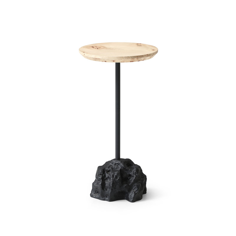 Round Wood Top Drink Table With Stone-shaped Base - Lightweight, Portable Side Table