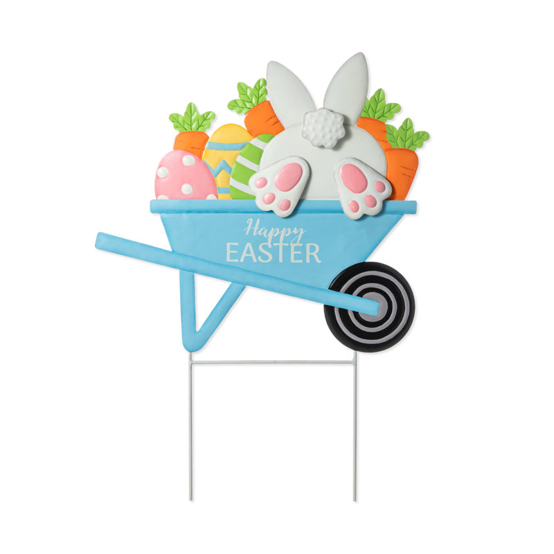 24"H Easter Metal Wheel Barrow Yard Stake