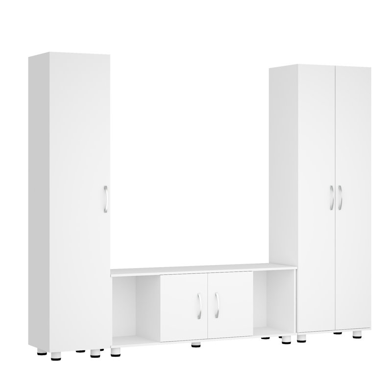 3-Piece Modular Kitchen & TV Stand Storage System, Professional 77" Utility Collection with SGS Anti-Tip Safety, Customizable Cabinet Suite in Sleek White